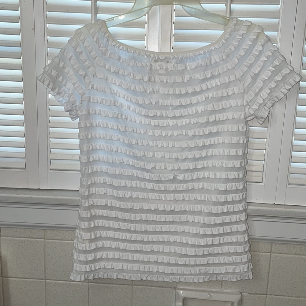Studio JPR sheer white ruffle top blouse shirt - Picture 2 of 3